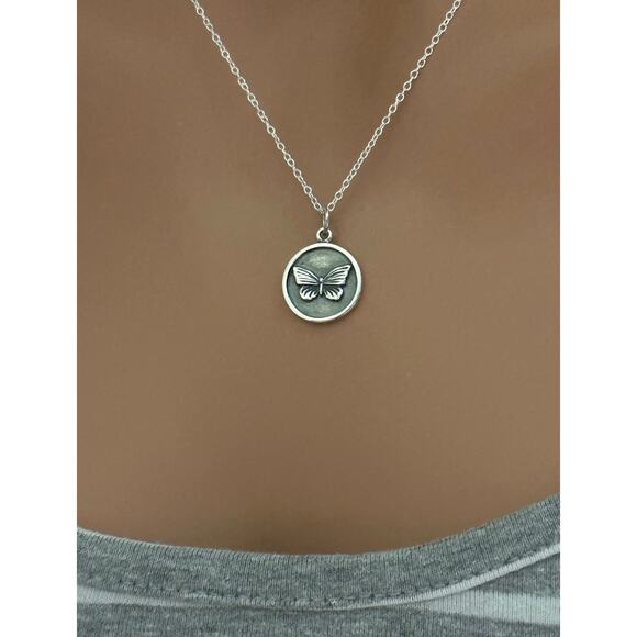 Sterling Silver Butterfly Charm in a Frame Necklace - Picture 1 of 5